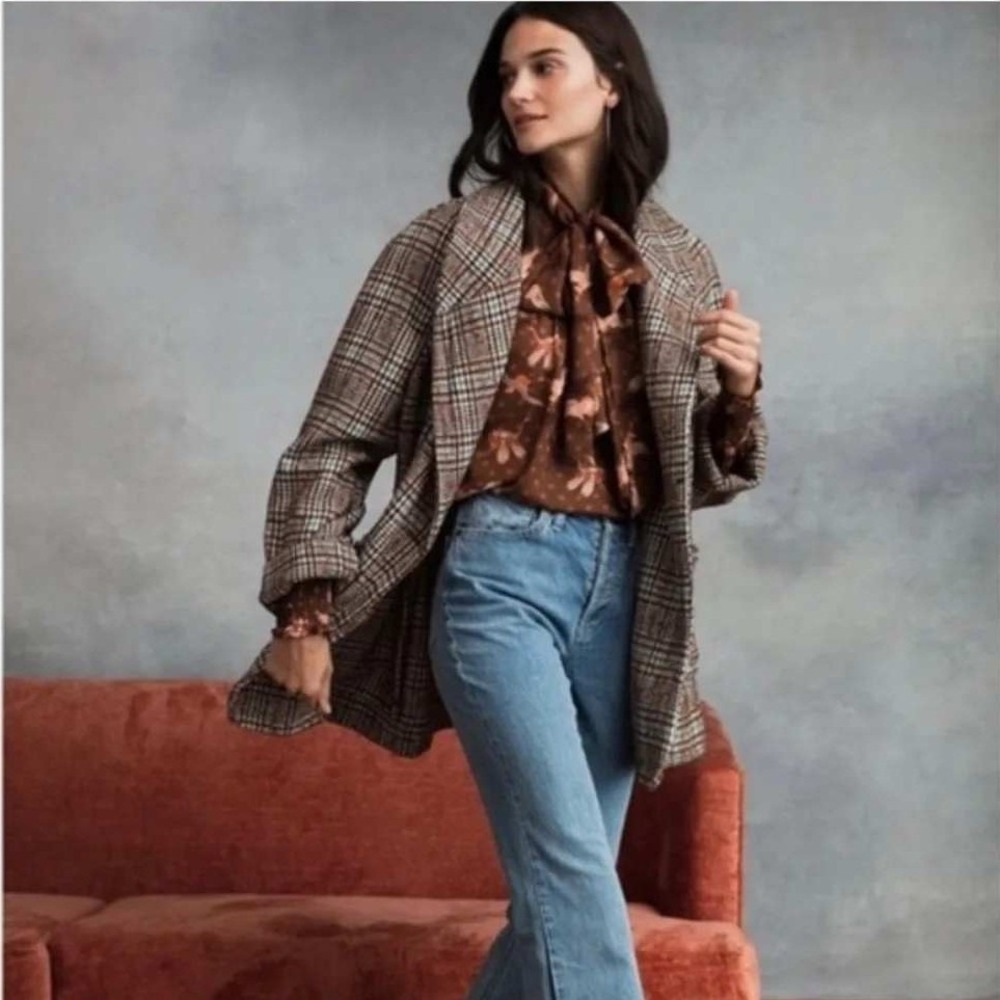 Happy x Nature by Kate Hudson Bird Print Swing Victorian Blouse Brown Large - Picture 3 of 11